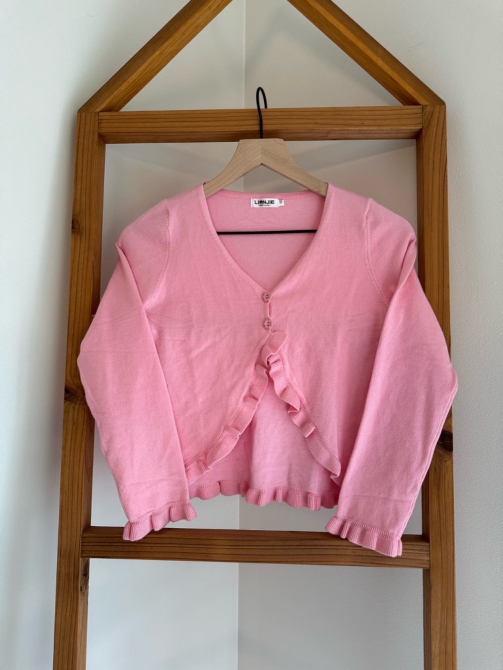 Laline Pink Ruffle Button Cardigan